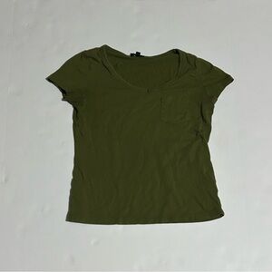 Talbots Dark Green Short Sleeve Crew Neck Tee Shirt Women Single Pocket SZ P